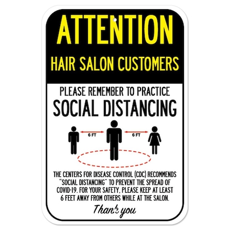 Signmission Public Safety Sign-Hair Salon Customers Practice Social Distancing, 12" H, A-1218-25364 A-1218-25364